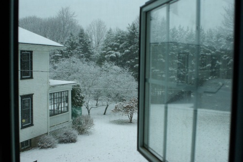 View of my snowy acre from the window of my second-story writing cave