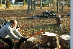 All Work and No Play Makes Jack a Dull Boy. Hitting huge log with heavy axe
