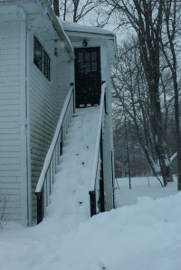 Snowy stairs up to my writing cave